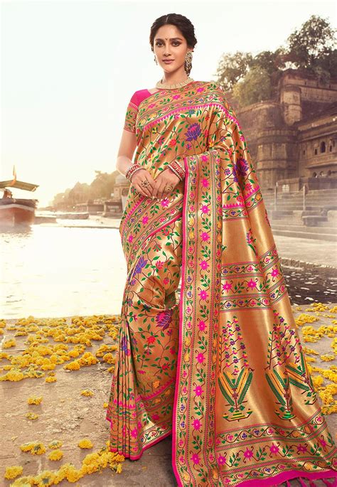 Golden Banarasi Silk Saree 3012b