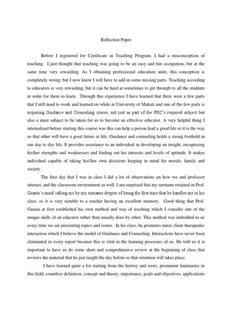 Reflection Paper On Guidance And Counseling Teachers Mind