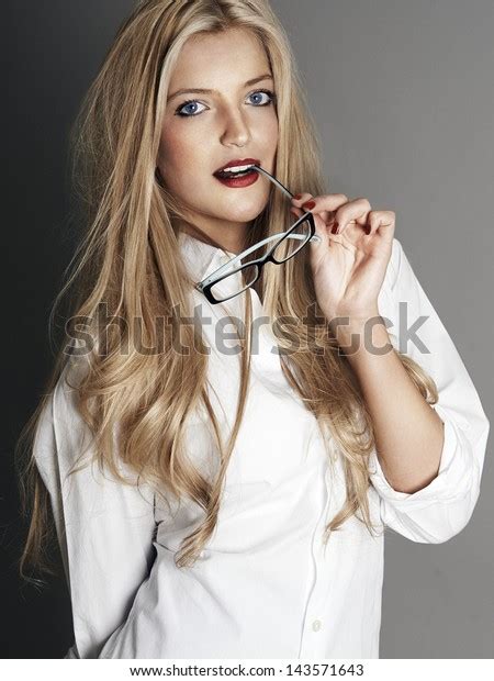 Pretty Blonde Girl Glasses Mouth Stock Photo 143571643 Shutterstock