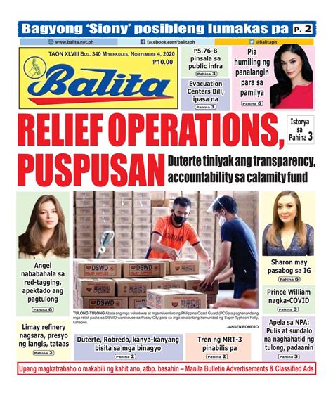 Looking for accommodation, shopping, bargains and weather then this is the place to start. Balita-November 4, 2020 Newspaper - Get your Digital ...