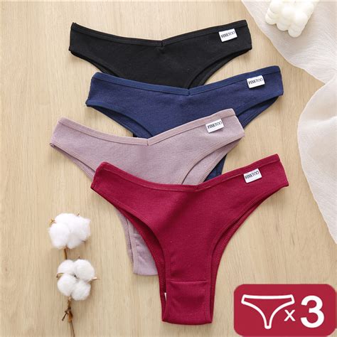 3pcs Set Cotton Brazilian Panties Women Sexy V Waist G String Underwear Female T Back Underpants