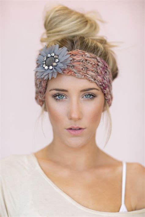 Gray Boho Knitted Headband Cute Hair Bands Knit By