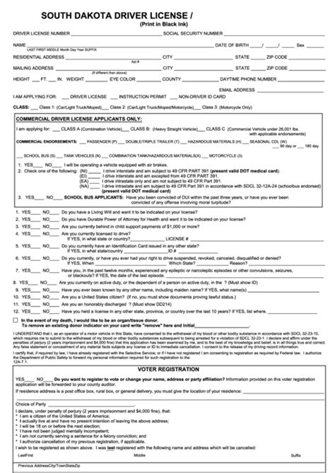 South Dakota Driver License Id Card Application