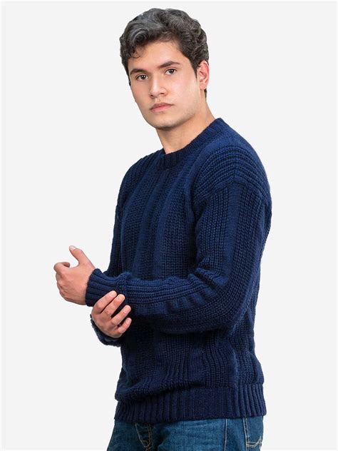 Inti Alpaca Thick Handmade Sweater For Men In Blue Alpaca Wool Winter