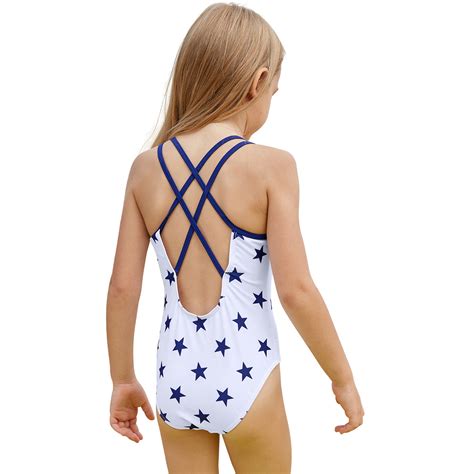 China Blue Stars Print White Color Kid Girls Maillot One Piece Swimwear Photos Pictures Made