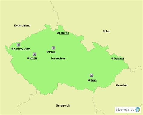 Bei reisen nach tschechien können sie mit etwas vorbereitung viel geld beim geld abheben am automaten und auch bei kartenzahlungen einsparen. StepMap - Tschechien - Landkarte für Europa