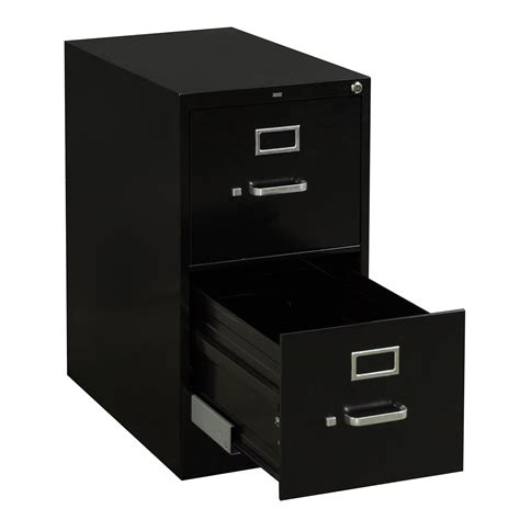 The typical office vertical file cabinet is 28½ inches deep and the drawer holds 27 inches of files. Hon Used Letter Sized 2 Drawer Vertical File, Black ...
