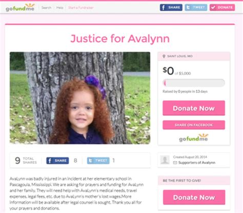 Gofundme Account For Avalynn Created Aug 20 Originally Set Up For Ferguson Victim Michael Brown