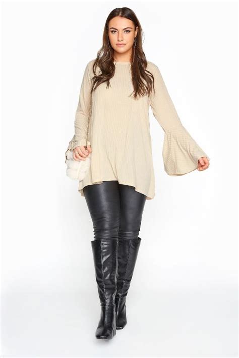 Limited Collection Nude Ribbed Flare Sleeve Top Yours Clothing