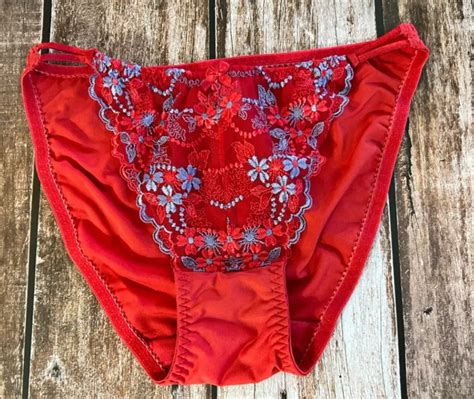 Vtg Rene Rofe Double String Bikini Panties Size 6 Medium Floral Red Blue Sissy 14 99 Picclick