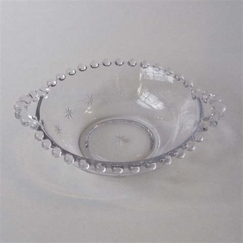 Imperial Glass Clear Candlewick Starlight Etch Open Handled Bowl
