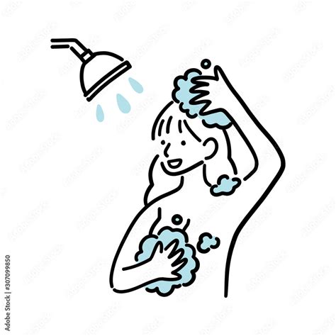 Happy Woman Taking Shower In Bathroom Concept Hand Drawn Style Vector Illustration Stock