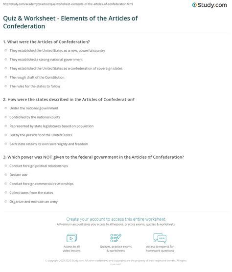 The united states is made up of 50 states. Quiz & Worksheet - Elements of the Articles of ...