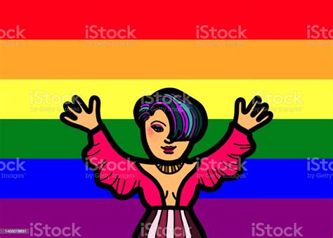 Happy Young Asian Lesbian Woman Celebrate Gay Pride Freedom Stock