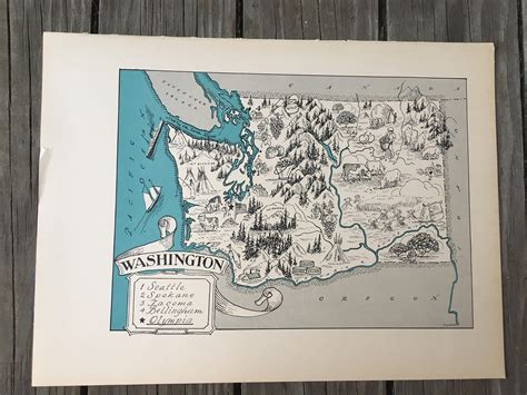 Map Of Washington State Wall Decor 1930s Vintage Map Wall Etsy