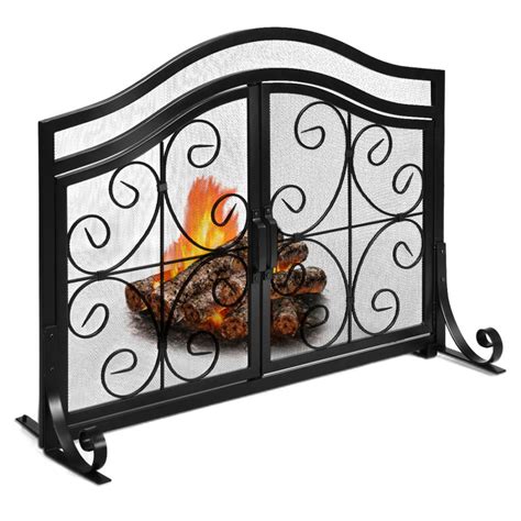 Fireplace Screen With Hinged Magnetic Two Doors Flat Guard Costway