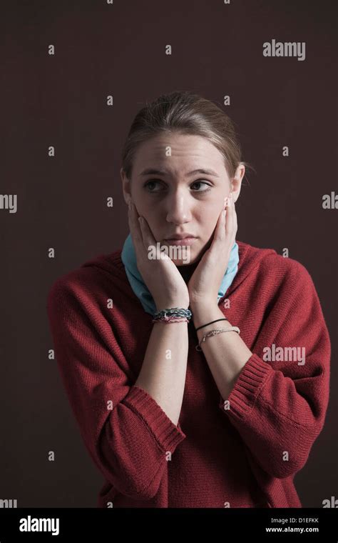 Teenage Girl Looking Pensive Stock Photo Alamy