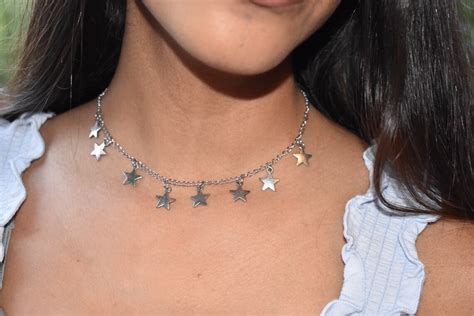 Silver Star Choker Necklace Etsy