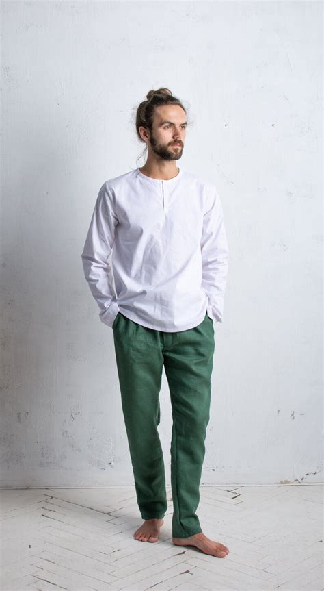 Linen Pants For Men Trousers With Drawstring And Elastic Etsy