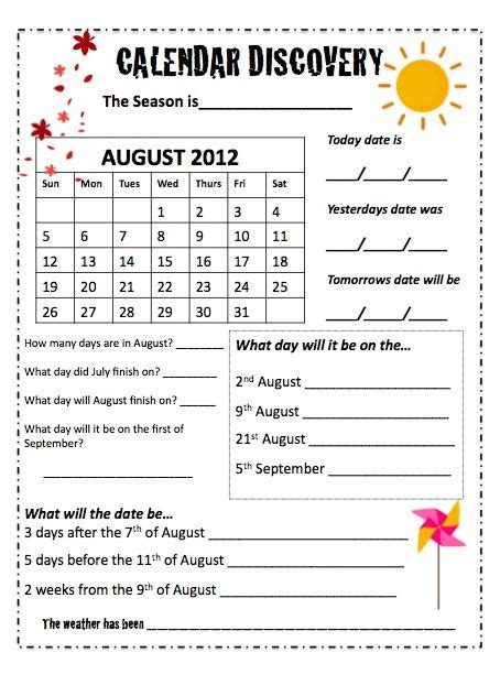 Calendar Practice Worksheet