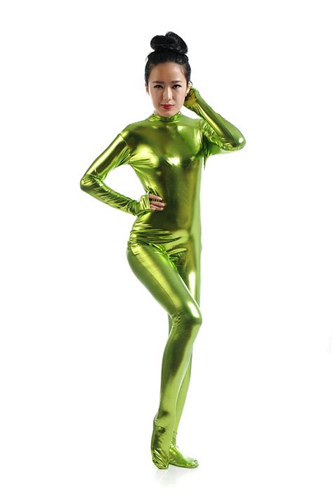 Sexy Fresh Green Shiny Metallic Zentai Catsuit Woman 16062152 2599 Superhero Costumes