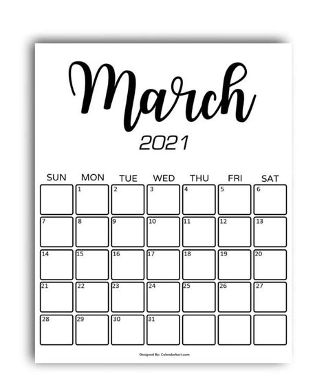 Cute And Stylish Printable March 2021 Calendar 6 Exclusive Templates