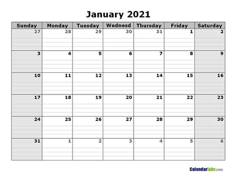 2021 Calendar Blank Printable Calendar Template In Pdf Word Excel