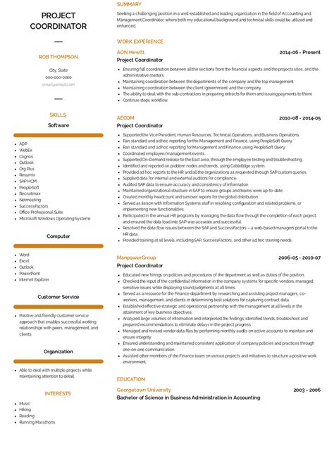 Project Coordinator Resume Samples Examples Visualcv