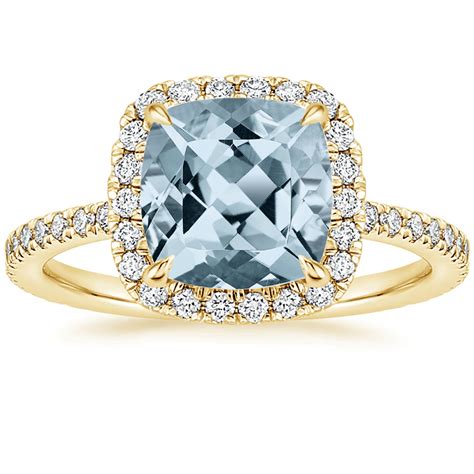 Aquamarine Luxe Ballad Halo Diamond Ring 13 Ct Tw In 18k Yellow Gold