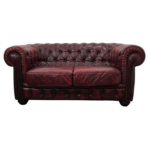 Vintage Oxblood Leather 2 Seater Chesterfield Sofa From Rubelli For