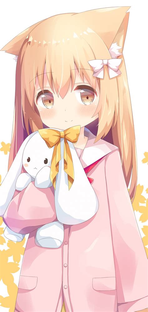 Download 1440x3040 Cute Anime Girl Blonde Dress Rabbit