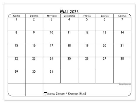 Kalender Mai 2023 Zum Ausdrucken “51ms” Michel Zbinden Ch