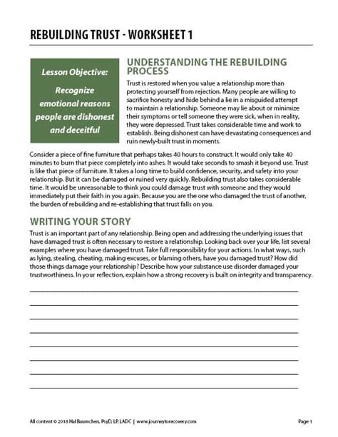 Rebuilding Trust Worksheet 1 Cod Worksheet Journey To Recovery