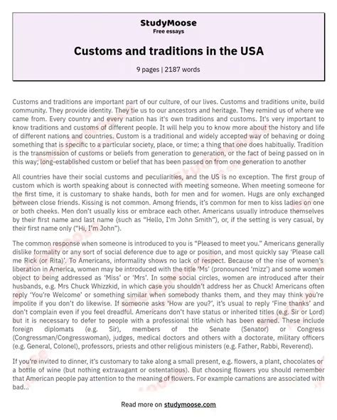 Customs And Traditions In The USA Free Essay Example