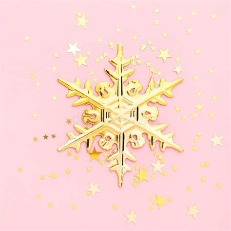 Pink Christmas Flatly Golden Snowflake And Confetti At Pastel Pink