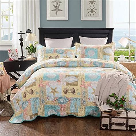 Enjoy free shipping on most stuff, even big stuff. mixinni Seashell Beach Bedding Set Queen Beach Theme Quilt ...