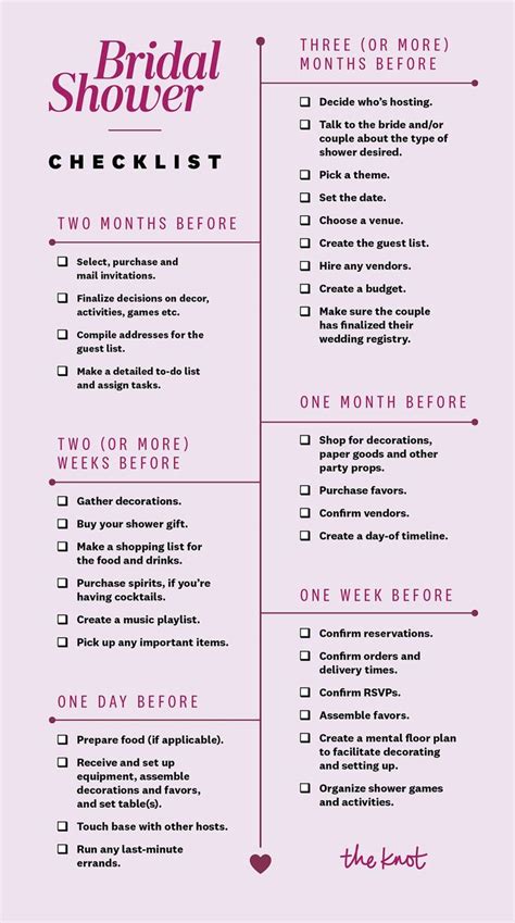 The Bridal Shower Checklist Is Shown In Pink And Black With Hearts On It