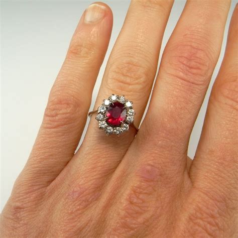 VIVID RED NATURAL Ruby Ring Ruby Diamond Ring 18K White Gold Unique Ruby Ring Large Ruby Ring 