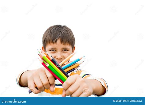 Boy With Colored Pencils Stock Photo Image Of Male Elementary 26061346