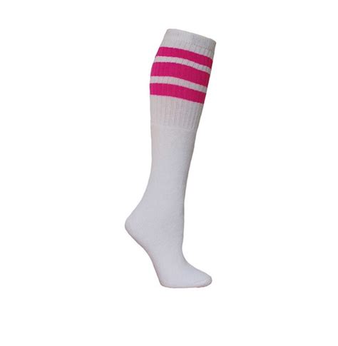 tube sock knee high white w pink stripes blingby