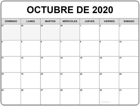Calendario Octubre 2020 Calendario De Octubre Plantil