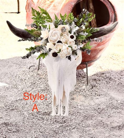 Real Steer Skull With Wood Flowers Real Longhorn Cow Head Etsy