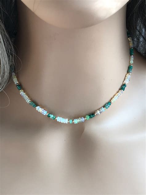 Emerald Necklace Opal Necklace Jewelry Gifts For Her Etsy