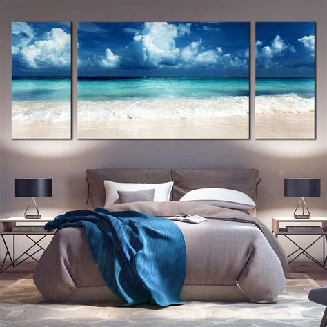 Ocean Sky Canvas Wall Art Blue Sky Clouds Beach Canvas Artwork White