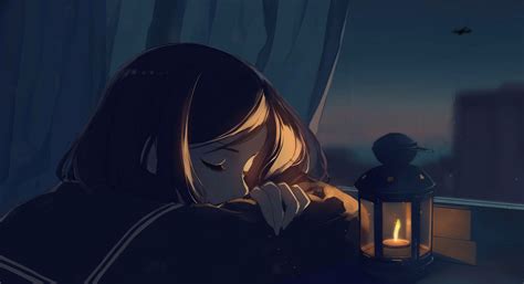 Anime Girl Sleeping And Lamp Burning 4k Anime Live