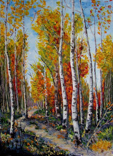 Autumn Birch Tree Grove Painting Forest Landscape Aspen Original Art