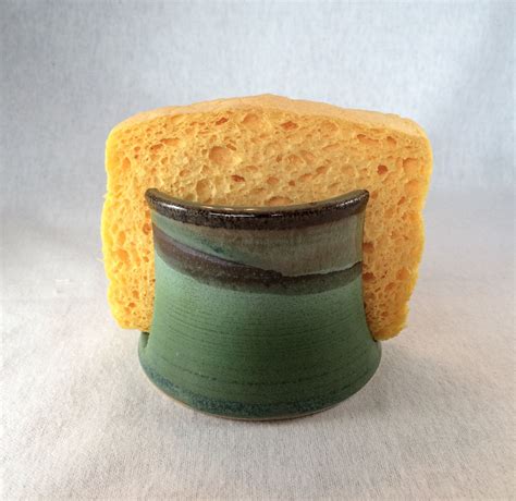 Sponge holder, ceramic sponge holder, pottery sponge holder, white sponge holder, made to order andersenpottery. Stoneware pottery sponge holder- green and black glaze ...