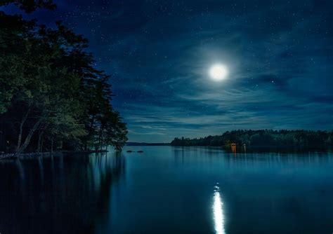 Night Lake Moon Sky Star Nature Forest Hd Wallpaper For Computer Or