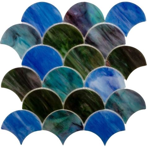 95x975 Newport Fish Scale Pattern Multiblue Glass Mosaic Tile Glass