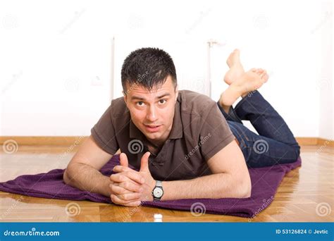 Man Lying On The Floor On Stomach Stock Photo Image Of People